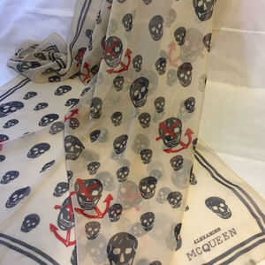 Auth ALEXANDER MCQUEEN Silk Chiffon Skull Scarf